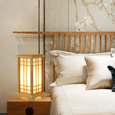 Lampe de Chevet Bois LED de Style Lanterne Japonaise