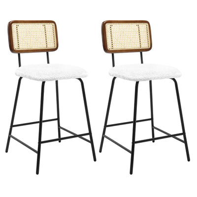 Lot de Deux Tabourets de Bar Effet Rotin avec Assise Rembourrée
